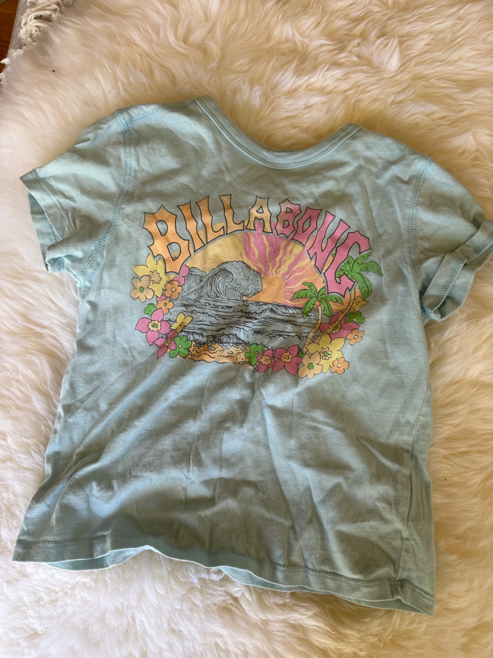 Billabong Light Blue Kids Tee with Sunset Wave Graphic
